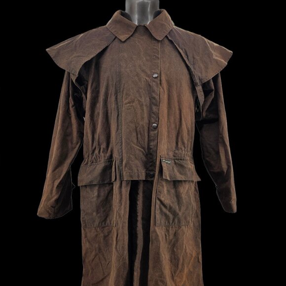Outback Trading Co Bush Trader Duster Coat Mens Brown Waxed Oilskin Western Sz S - Picture 5 of 16